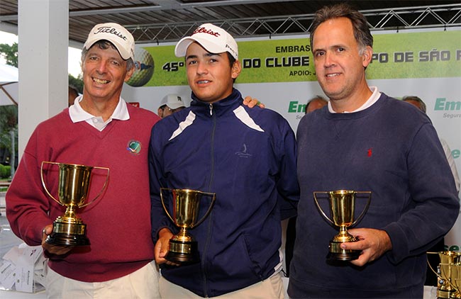 Pódio do Aberto de Golfe do Clube de Campo: Gomez, Negrini e Barreto