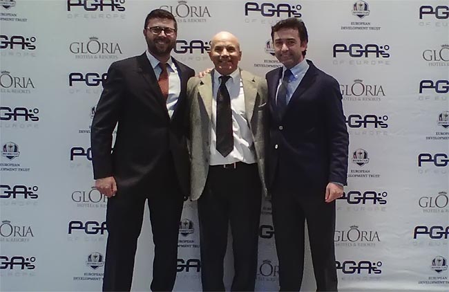 Luiz Martins com os dirigentes espanhóis Enrique Martins Duran e Jose Perez: novo alento para o golfe profissional brasileiro