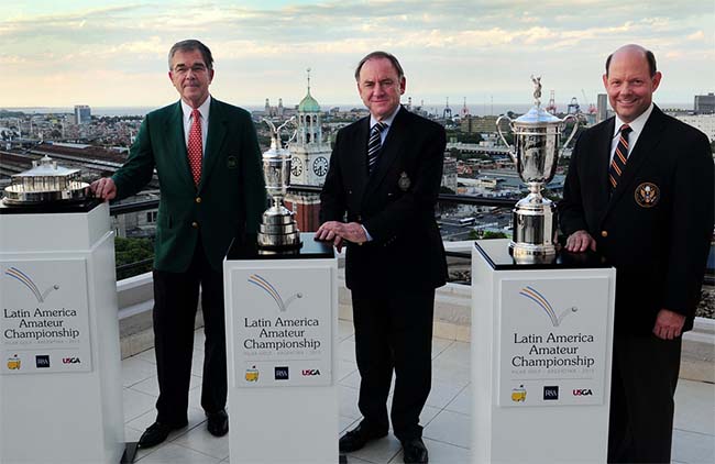 Payne, Dawson e Davis durante o anuncio da criação do campeonato de golfe latino-americano amador