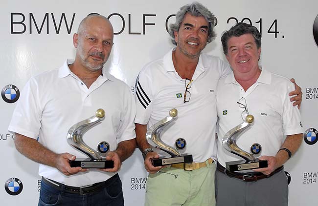 Sayeg, Beto e Cândido: campeões da primeira categoria da etapa que abriu o circuito BMW de golfe de 2015 no Brasil