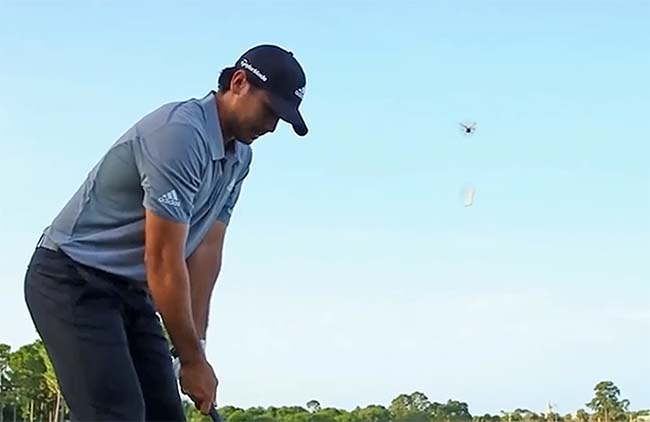 Jason Day durante a gravação do comercial da adidas Golf: pontaria quase certeira