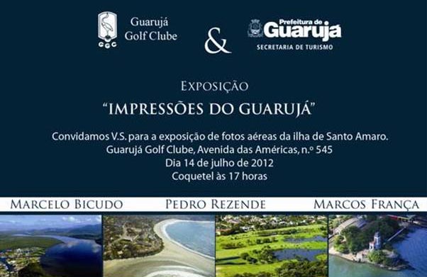 Convite para a exposição de fotos no Guarujá Golf Club: golfe e cultura na praia de Pernambuco