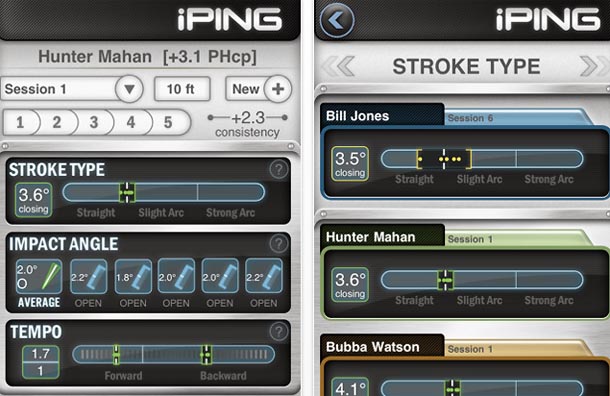 Telas do iPing: análsie detalhada de seu stroke de putt e comparação com o de golfistas famosos