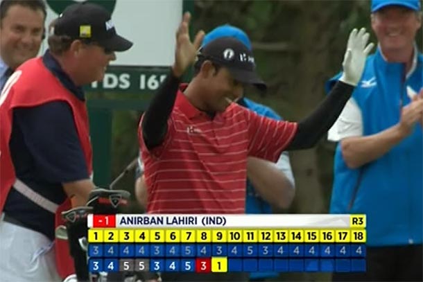 Lahiri comemora hole-in-one, mostrado na TV: golfe indiano em festa no Lythan