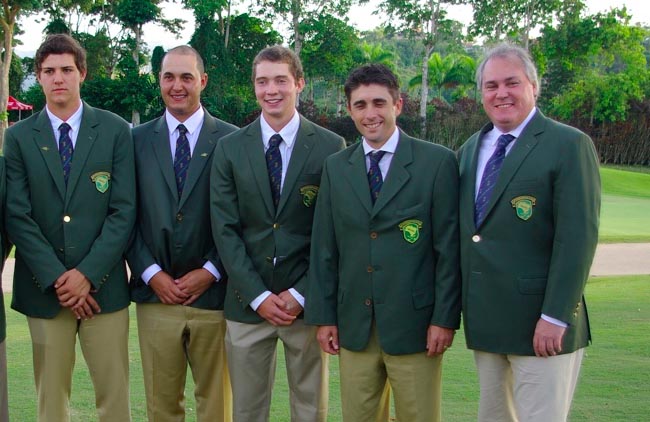    Becker, Thiele, Mantovanini e Conrado, com Wagner Rocumback: golfe do Brasil em Caracas