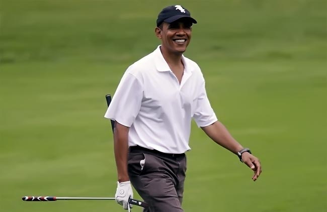    Obama: não aceitando putts de mais de um metro dos puxa-saco de plantão nos seus jogos de golfe